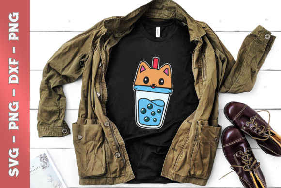Boba Tea Cat Kawaii Anime Graphics for T-Shirt Designs